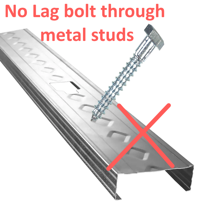 Can I use lag screws/bolts for metal stud?