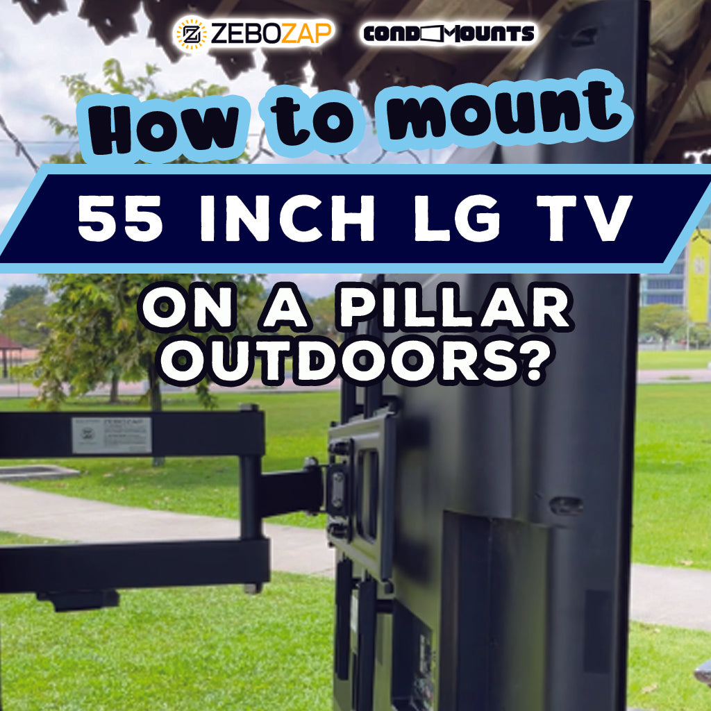 Securing your 55-inch LG TV outdoors with ease! Zebozap Outdoor Pillar Mount (SKU: ZZTVA2044)