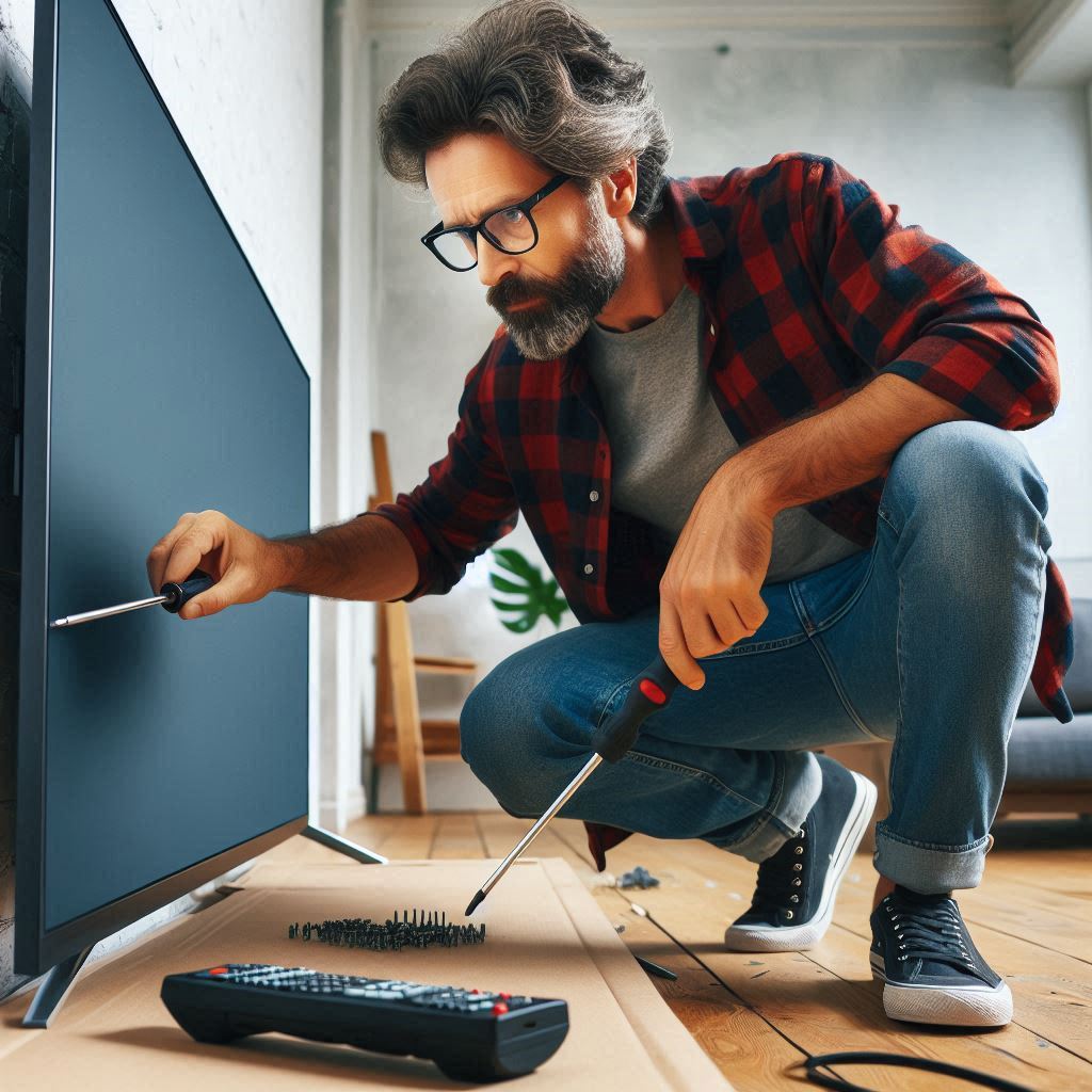 How to remove stucked screw behind TV?