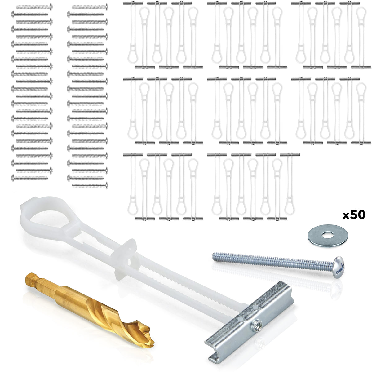 Metal Stud Anchor Kit | - Set of 50 Anchors with Drill Bit