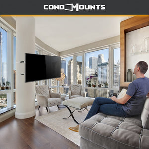CondoMounts Full Motion LARGE Pillar TV Mount | Column TV Mount | Round & Square TV Post Mount | NO Drill | Holds 80lbs | Fits 32-in. to 70-in. TVs | Fits Pillars 8-in & Wider | White Strap