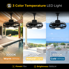 CondoMounts ZeboZAP ZZFANC161B Outdoor Ceiling Fan with Lights for Patios, Gazebo and Pergola. Plug in Gazebo Ceiling Fan with Remote Control,Waterproof Caged Hanging Fans with Hook and Strap