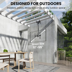 ZeboZap ZZTVC2144 Full Motion Outdoor Ceiling TV Mount Height Adjustable Hanging Mount for Patio Gazebo or Pergola Fits 32 to 55 Inch TVs with Tilt Swivel Flip Down Holds Up to 110 Pounds