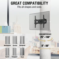 CondoMounts TILT Only-Large Pillar TV Mount | Column TV Mount | Round & Square Post TV Mount | No Drill | Holds 120lbs | Fits 37-in. to 85-in. TVs | Fits Pillars 8-in & Wider | White Strap