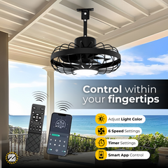 CondoMounts ZeboZAP ZZFANC161B Outdoor Ceiling Fan with Lights for Patios, Gazebo and Pergola. Plug in Gazebo Ceiling Fan with Remote Control,Waterproof Caged Hanging Fans with Hook and Strap