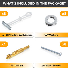CondoMounts MSK8002 Elephant Anchors | Universal Metal Stud Anchors for Drywall & Steel Stud Walls | TV Mounting Kit Supports Up to 90lbs | No-Stud Drywall Anchors with Screws & Drill Bit (25 Pack)