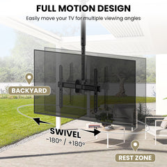 ZeboZap ZZTVC2144 Full Motion Outdoor Ceiling TV Mount Height Adjustable Hanging Mount for Patio Gazebo or Pergola Fits 32 to 55 Inch TVs with Tilt Swivel Flip Down Holds Up to 110 Pounds