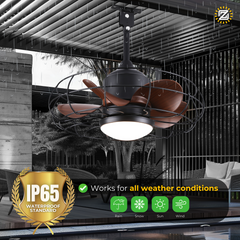 CondoMounts ZeboZAP ZZFANC201B 20" Outdoor Ceiling Fan with Lights for Patios, Gazebo & Pergola | Plug-In Waterproof Caged Hanging Fan with Remote, Hook & No-Drill Strap Mounting System