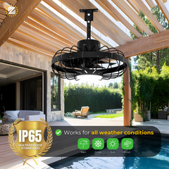 CondoMounts ZeboZAP ZZFANC161B Outdoor Ceiling Fan with Lights for Patios, Gazebo and Pergola. Plug in Gazebo Ceiling Fan with Remote Control,Waterproof Caged Hanging Fans with Hook and Strap
