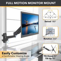 CondoMounts Full Motion Pillar Monitor Mount | WorkBench Monitor Mount | Pallet Rack | NO Drill | GAS Spring Arm with VESA Plate | Pillar Mount | Holds 18lbs | Up to 32-in. Monitor | Black