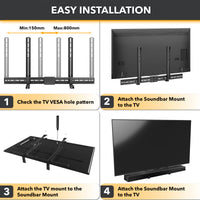 CondoMounts UNIVERSAL Pillar Sound Bar Mount | Customized size to FIT All-Brands | Easy Installation Above & Below TV | Holds 30lbs | Mounting Hardware Provided