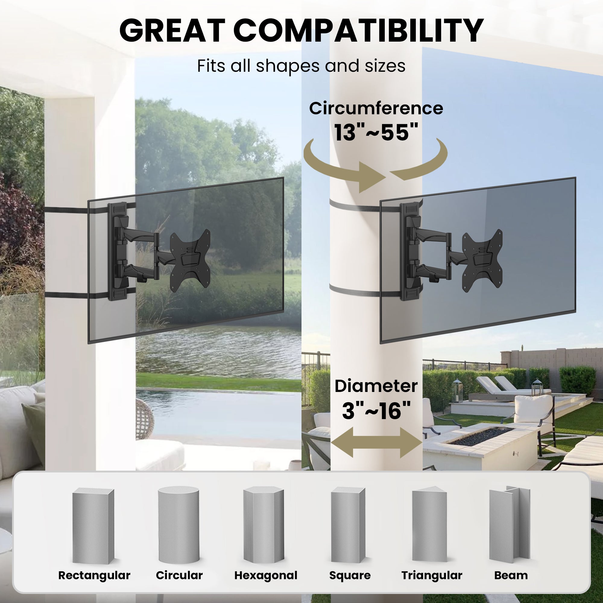 ZeboZap NO Drill Full Motion Outdoor TV Mount Gazebo TV Mount Pati