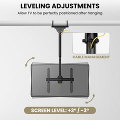 ZeboZap ZZTVC2144 Full Motion Outdoor Ceiling TV Mount Height Adjustable Hanging Mount for Patio Gazebo or Pergola Fits 32 to 55 Inch TVs with Tilt Swivel Flip Down Holds Up to 110 Pounds