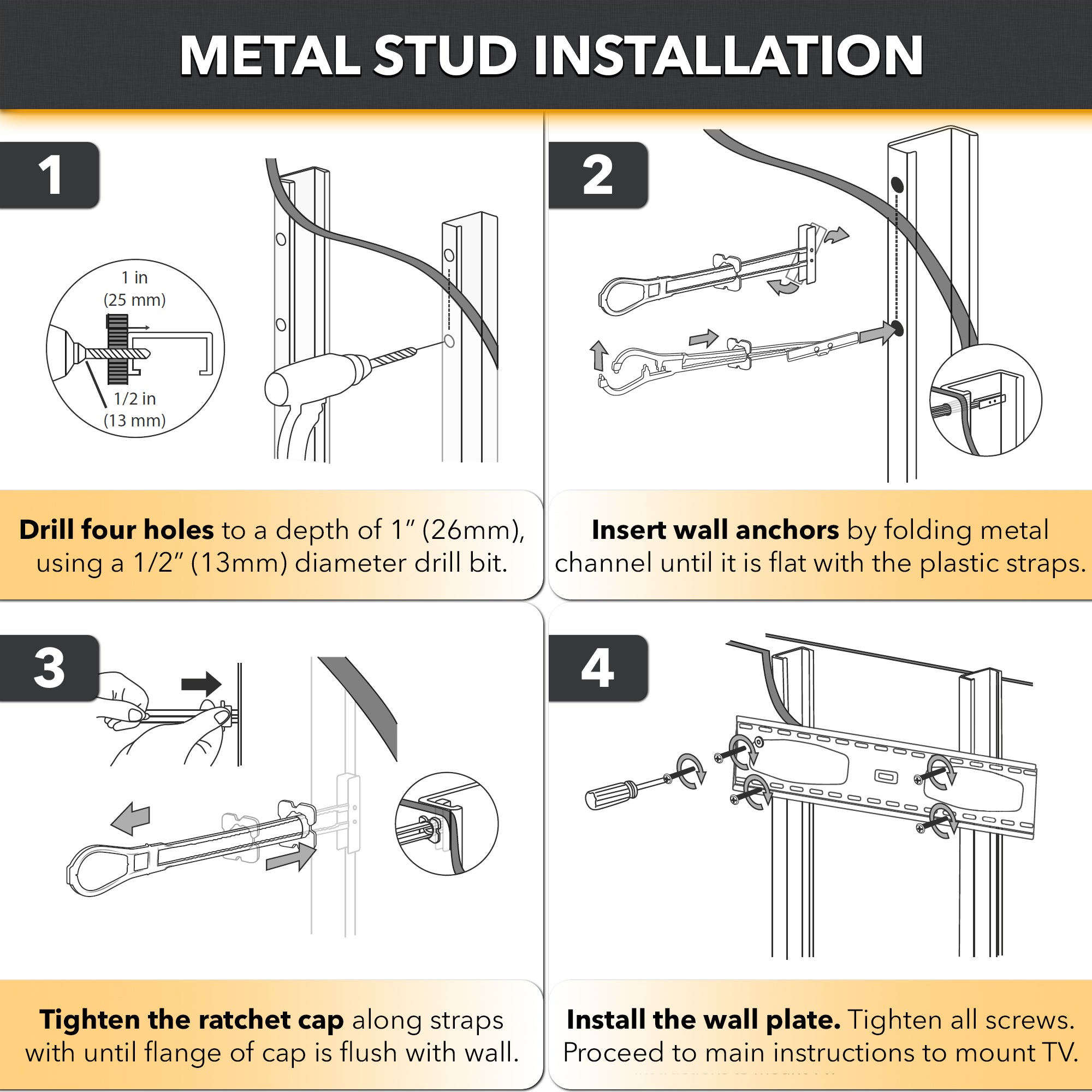 CondoMounts DIY TV Wall Mount NO STUD Easy Install, Studless TV