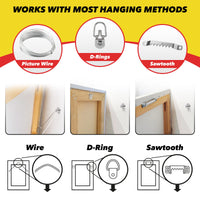 CondoMounts Heavy Picture Hanger | Holds 200 lbs on Drywall, Plaster, Tile, Stucco | D-Ring Hook | Sawtooth Hook | Wire Hook | Includes 4 Elephant Anchors, 4 Bear Claw Screws & Drill Bit