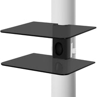 CondoMounts Pillar & Wall Floating Shelves for Soundbars, Gaming Consoles | No Drill Pillar & Wall Shelf | Holds 40lbs | Fits Pillars 8-in to 48-in Post | Fits No Stud Walls | Black Glass