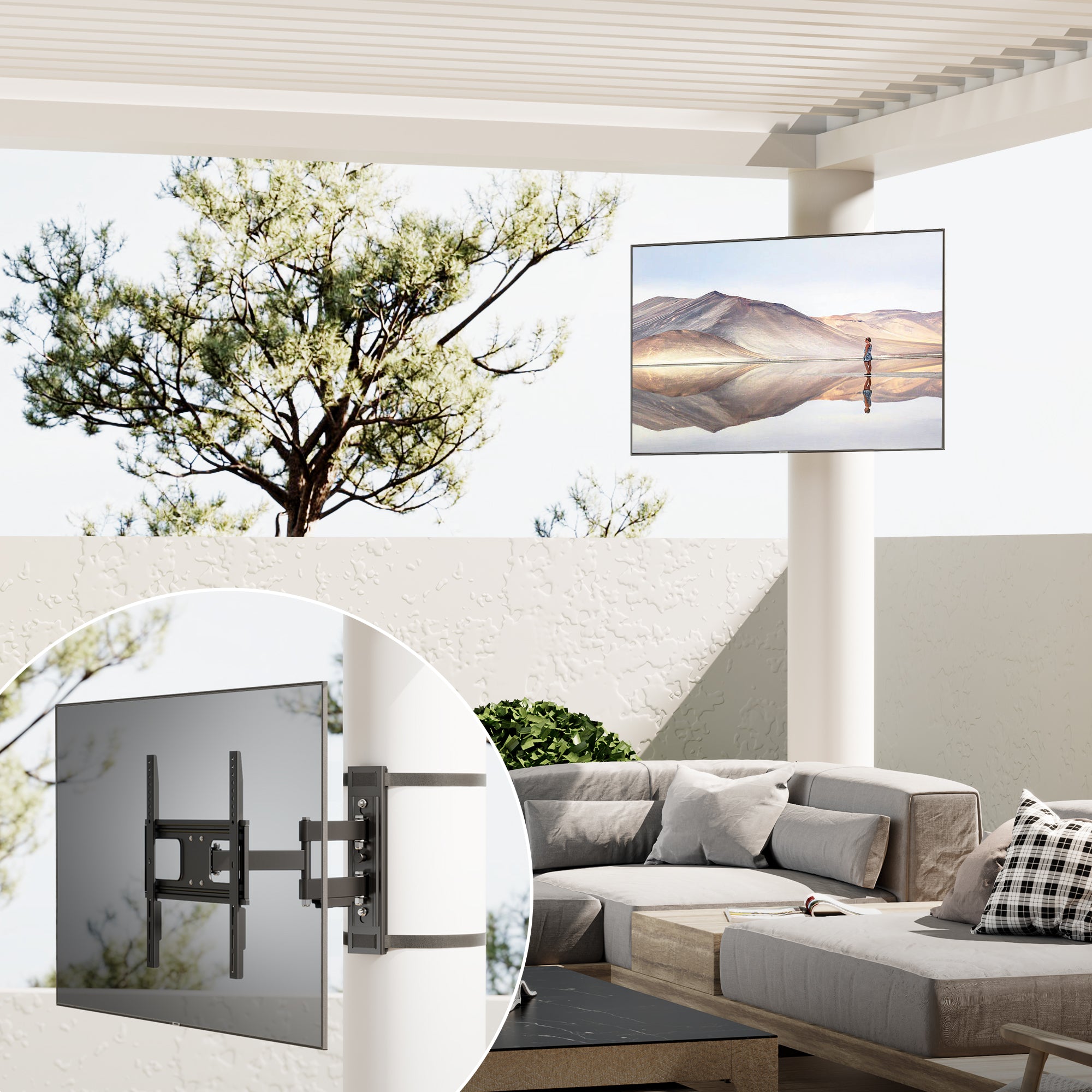  ZeboZap ZZTVA2044 - Soporte de TV para exteriores sin taladro,  soporte de TV para kiosco, soporte de TV para patio, soporte de TV para  pérgola, soporte de TV de poste cuadrado