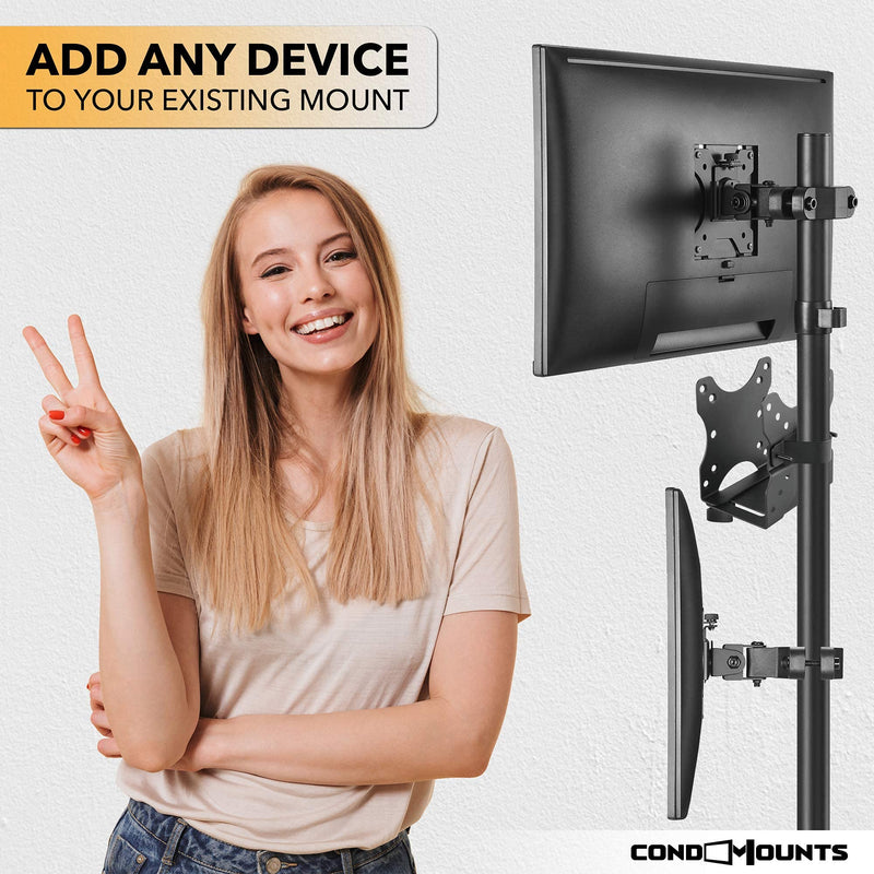 CondoMounts Console Wall Mount | Hide Behind TV/Under Desk | Thin Client-CPU | Cable Box | Streaming Device | Router | Holds 11lbs | Adjustable 0.7-in. to 2.80-in. | 30-in. Strap | All Black