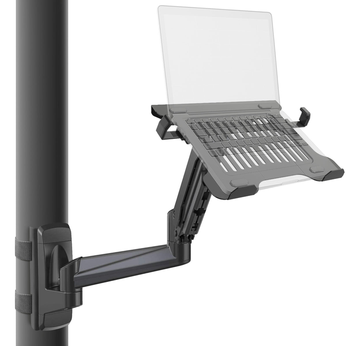 ZEBOZAP Laptop Wall Mount Holder – Fits Up to 19" Devices, 360° Rotation, Anti-Slip Tray, Tool-Free Strap for Poles
