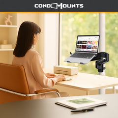 ZEBOZAP Laptop Wall Mount Holder – Fits Up to 19" Devices, 360° Rotation, Anti-Slip Tray, Tool-Free Strap for Poles