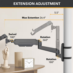 ZEBOZAP Laptop Wall Mount Holder – Fits Up to 19" Devices, 360° Rotation, Anti-Slip Tray, Tool-Free Strap for Poles