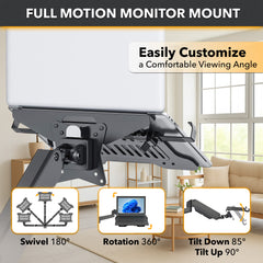 ZEBOZAP Laptop Wall Mount Holder – Fits Up to 19" Devices, 360° Rotation, Anti-Slip Tray, Tool-Free Strap for Poles
