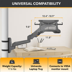 ZEBOZAP Laptop Wall Mount Holder – Fits Up to 19" Devices, 360° Rotation, Anti-Slip Tray, Tool-Free Strap for Poles