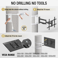 CONDOMOUNTS CLMTVA1064 Full Motion Pillar TV Mount | Strap-On No Drill Design for Large Pillars 8–48" Diameter | Fits 37–80 Inch Flat & Curved TVs | Heavy Duty 110 lbs Capacity | Tilt, Swivel & Extend