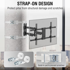 CONDOMOUNTS CLMTVA1064 Full Motion Pillar TV Mount | Strap-On No Drill Design for Large Pillars 8–48" Diameter | Fits 37–80 Inch Flat & Curved TVs | Heavy Duty 110 lbs Capacity | Tilt, Swivel & Extend