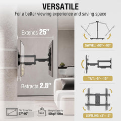 CONDOMOUNTS CLMTVA1064 Full Motion Pillar TV Mount | Strap-On No Drill Design for Large Pillars 8–48" Diameter | Fits 37–80 Inch Flat & Curved TVs | Heavy Duty 110 lbs Capacity | Tilt, Swivel & Extend