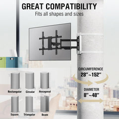 CONDOMOUNTS CLMTVA1064 Full Motion Pillar TV Mount | Strap-On No Drill Design for Large Pillars 8–48" Diameter | Fits 37–80 Inch Flat & Curved TVs | Heavy Duty 110 lbs Capacity | Tilt, Swivel & Extend