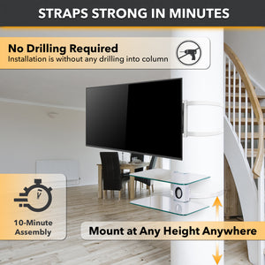CondoMounts Pillar & Wall Floating Shelves for Soundbars, Gaming Consoles | No Drill Pillar & Wall Shelf | Holds 40lbs | Fits Pillars 8-in to 48-in Post | Fits No Stud Walls | Clear Glass